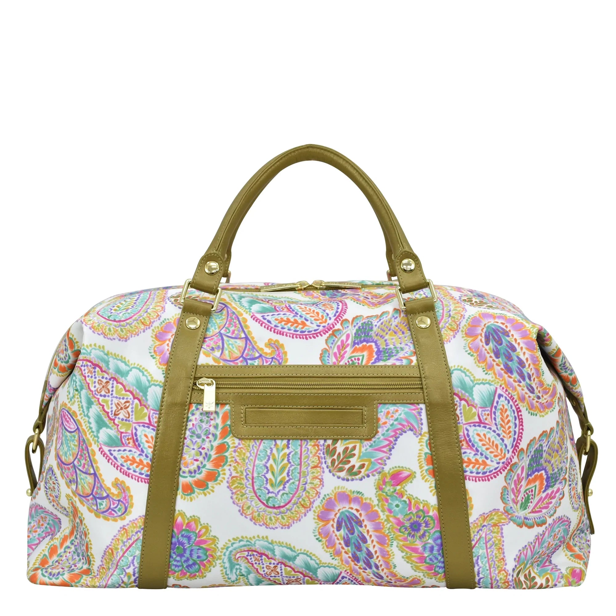 Boho Paisley Fabric with Leather Trim Great Escape Duffle - 12016