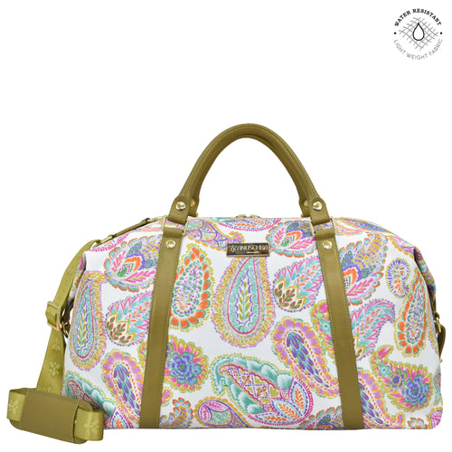 Boho Paisley Fabric with Leather Trim Great Escape Duffle - 12016