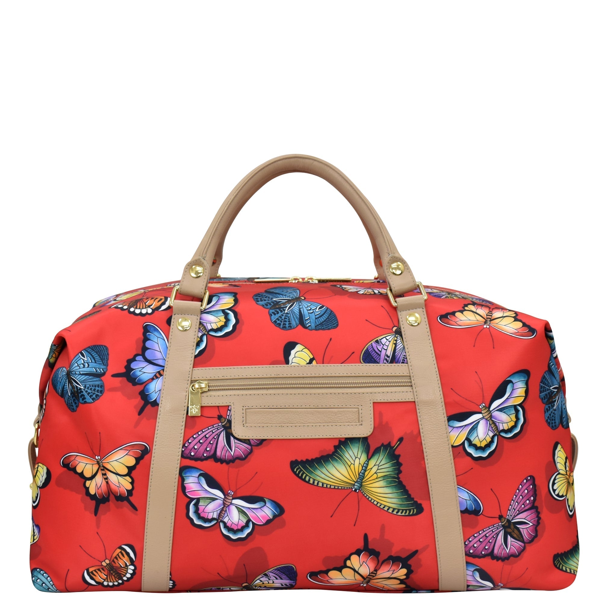 Butterfly Heaven Ruby Fabric with Leather Trim Great Escape Duffle - 12016
