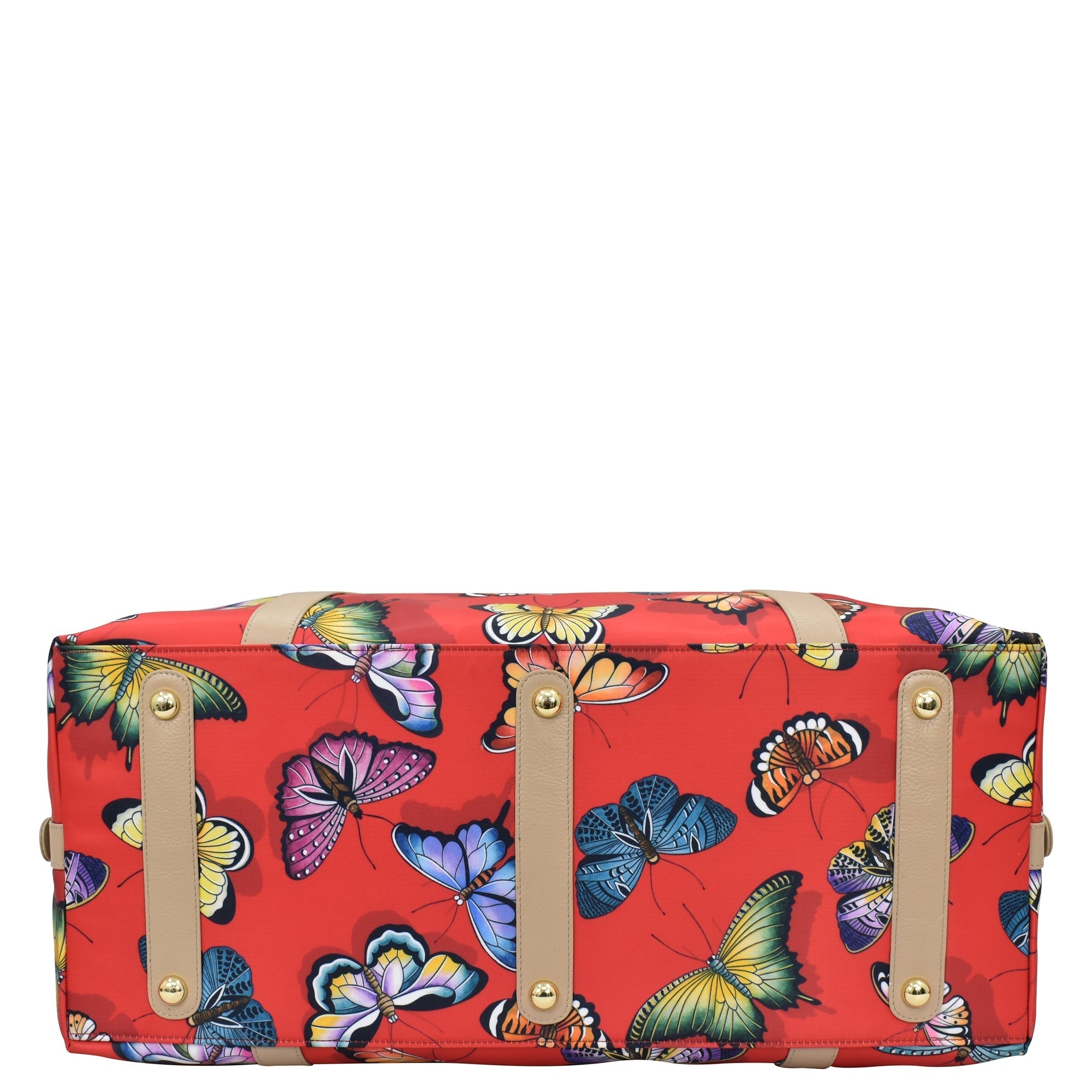 Anuschka's Fabric with Leather Trim Great Escape Duffle - 12016 against a white background.