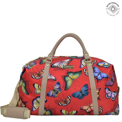Butterfly Heaven Ruby Fabric with Leather Trim Great Escape Duffle - 12016