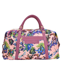Load image into Gallery viewer, Dragonfly garden Fabric with Leather Trim Great Escape Duffle - 12016
