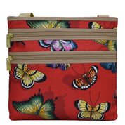Butterfly Ruby Heaven Fabric with Leather Trim Crossbody with Slip Pocket - 12017
