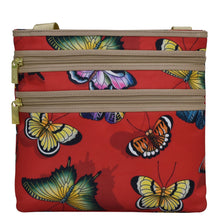 Load image into Gallery viewer, Butterfly Ruby Heaven Fabric with Leather Trim Crossbody with Slip Pocket - 12017
