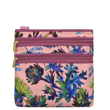 Load image into Gallery viewer, Dragonfly Garden Fabric with Leather Trim Crossbody with Slip Pocket - 12017
