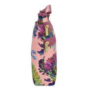Pink floral print dress with a flared silhouette, knotted shoulder detail, and rear zippered pocket by Anuschka.