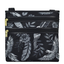 Load image into Gallery viewer, Jungle Macaws Fabric with Leather Trim Crossbody with Slip Pocket - 12017
