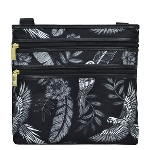 Jungle Macaws Fabric with Leather Trim Crossbody with Slip Pocket - 12017