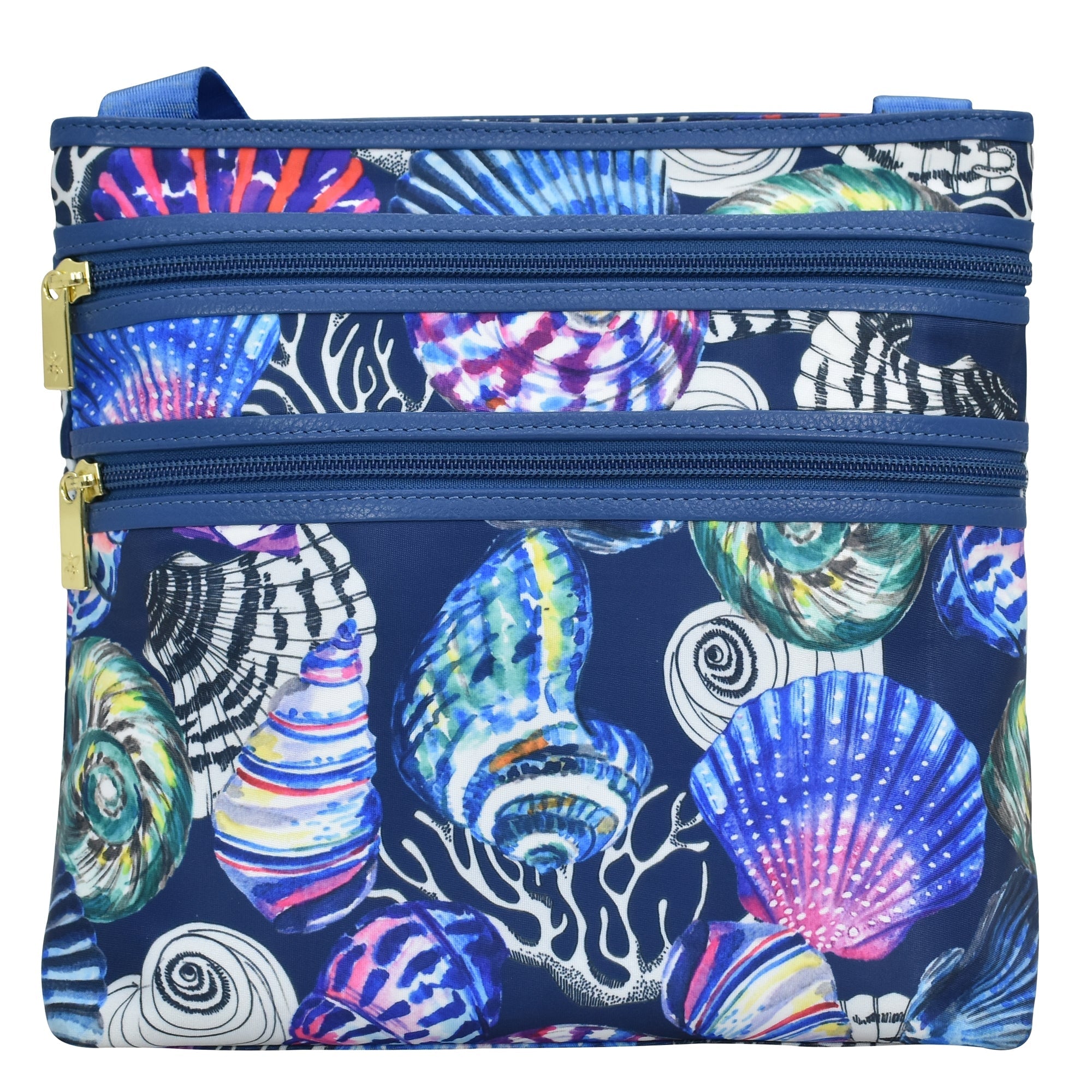 Sea Treasures Fabric with Leather Trim Crossbody with Slip Pocket - 12017