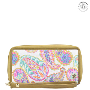 Fabric with Leather Trim Wristlet Travel Wallet - 13000