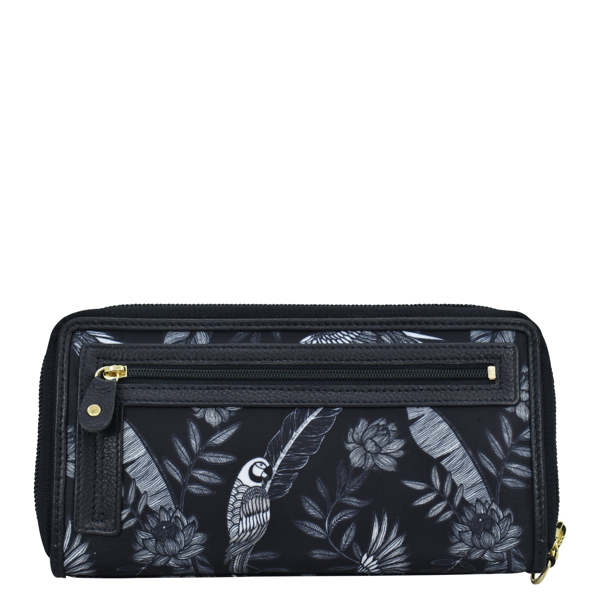 Jungle Macaws Fabric with Leather Trim Wristlet Travel Wallet - 13000