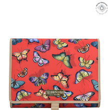 Load image into Gallery viewer, Butterfly Heaven Ruby Fabric with Leather Trim Toiletry Case - 13001
