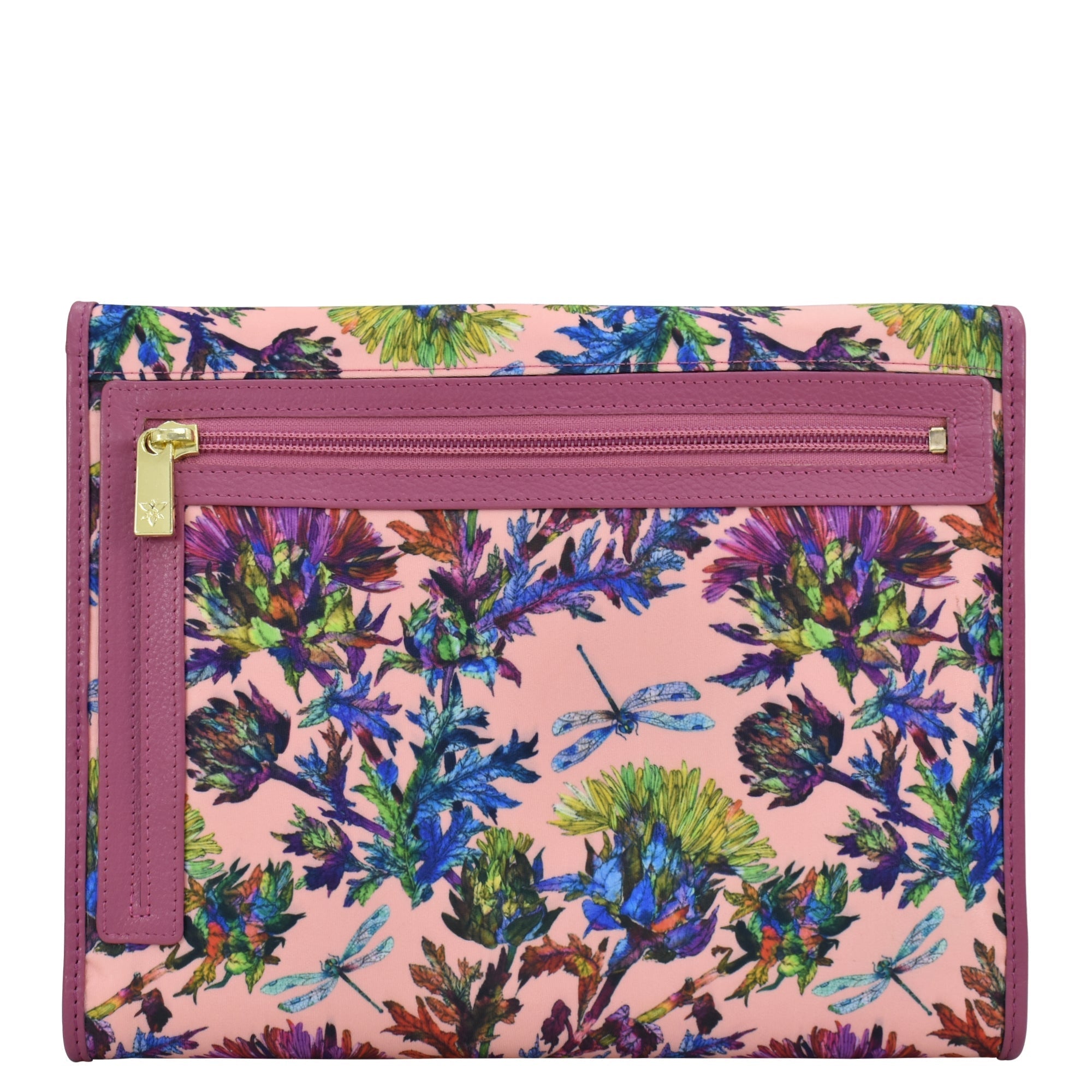 Dragonfly Garden Fabric with Leather Trim Toiletry Case - 13001
