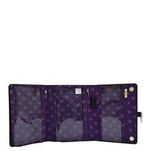 Load image into Gallery viewer, Anuschka Fabric with Leather Trim Toiletry Case - 13001 with multiple compartments and snap button open against a white background.
