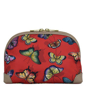 Butterfly Heaven Ruby Fabric with Leather Trim Dome Cosmetic Bag - 13002
