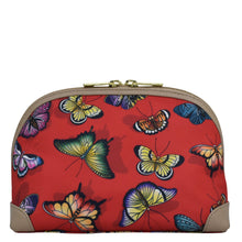 Load image into Gallery viewer, Butterfly Heaven Ruby Fabric with Leather Trim Dome Cosmetic Bag - 13002
