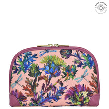Load image into Gallery viewer, Dragonfly Garden Fabric with Leather Trim Dome Cosmetic Bag - 13002
