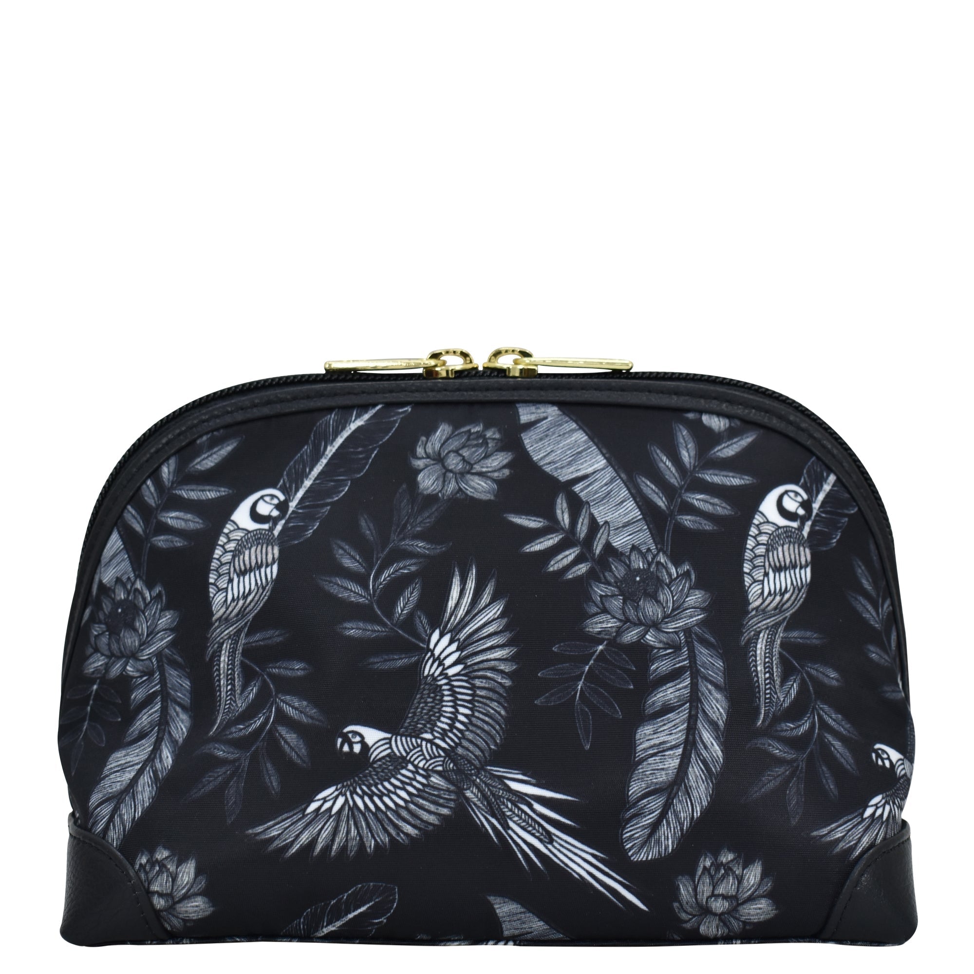 Jungle Macaws Fabric with Leather Trim Dome Cosmetic Bag - 13002