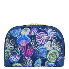Load image into Gallery viewer, Sea Treasures Fabric with Leather Trim Dome Cosmetic Bag - 13002
