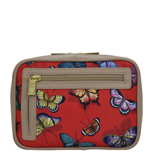 Butterfly Heaven Ruby Fabric with Leather Trim Travel Jewelry Organizer - 13003