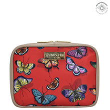 Load image into Gallery viewer, Butterfly Heaven Ruby Fabric with Leather Trim Travel Jewelry Organizer - 13003
