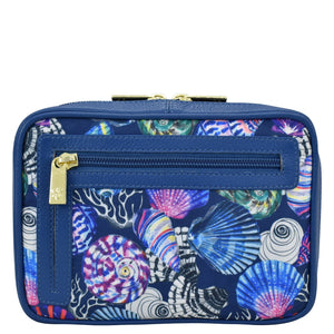 Sea Treasures Fabric with Leather Trim Travel Jewelry Organizer - 13003