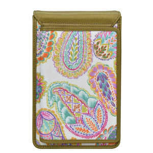 Boho Paisley Fabric with Leather Trim Cell Phone Crossbody Wallet - 13005