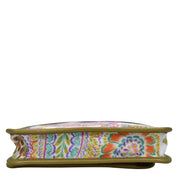 Anuschka Floral patterned fabric with Leather Trim Cell Phone Crossbody Wallet - 13005 on a white background.