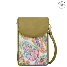 Load image into Gallery viewer, Boho Paisley Fabric with Leather Trim Cell Phone Crossbody Wallet - 13005
