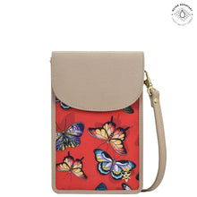 Load image into Gallery viewer, Butterfly Heaven Ruby Fabric with Leather Trim Cell Phone Crossbody Wallet - 13005
