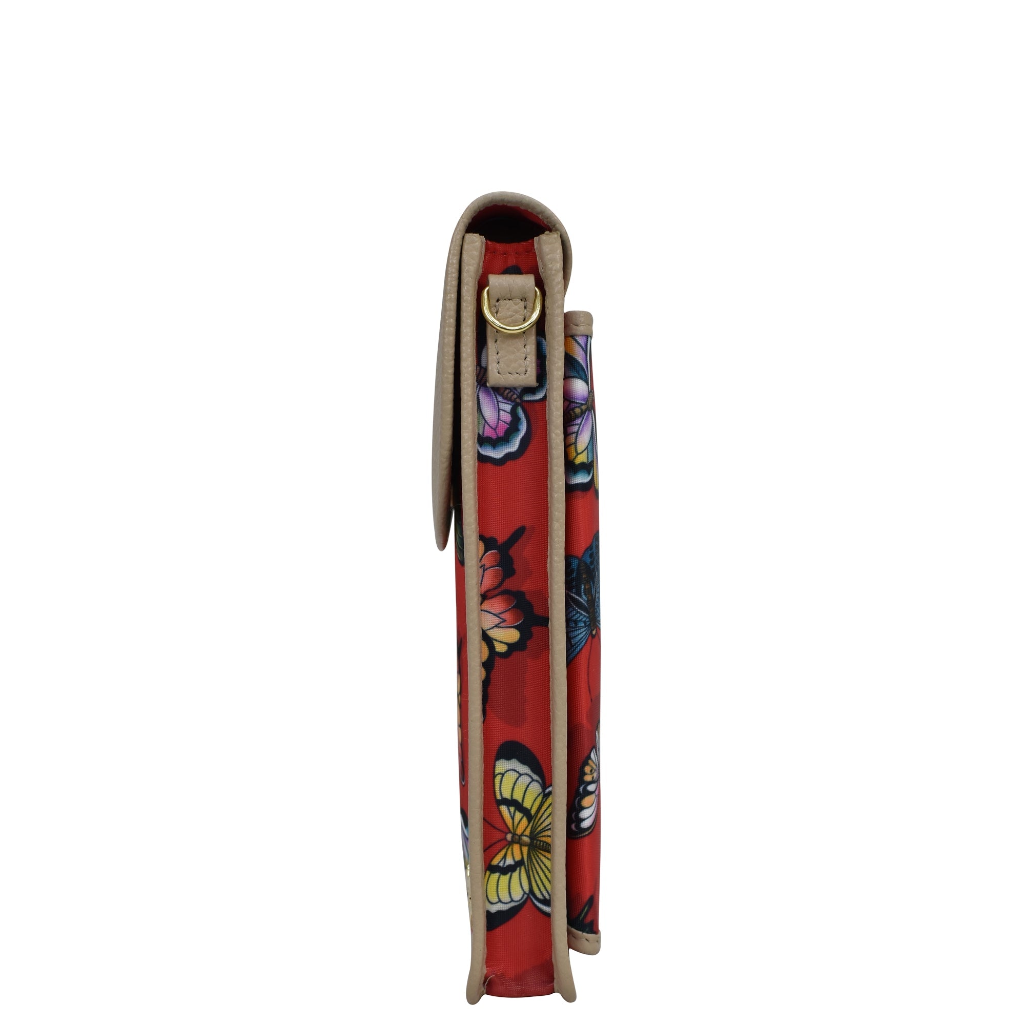 Butterfly Heaven Ruby Fabric with Leather Trim Cell Phone Crossbody Wallet - 13005