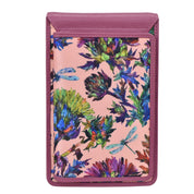 Dragonfly Garden Fabric with Leather Trim Cell Phone Crossbody Wallet - 13005