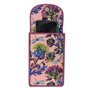 Anuschka Fabric with Leather Trim Cell Phone Crossbody Wallet - 13005 in a floral-patterned wallet case with RFID protection and a snap button closure.