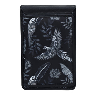 Jungle Macaws Fabric with Leather Trim Cell Phone Crossbody Wallet - 13005