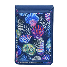 Load image into Gallery viewer, Sea Treasures Fabric with Leather Trim Cell Phone Crossbody Wallet - 13005
