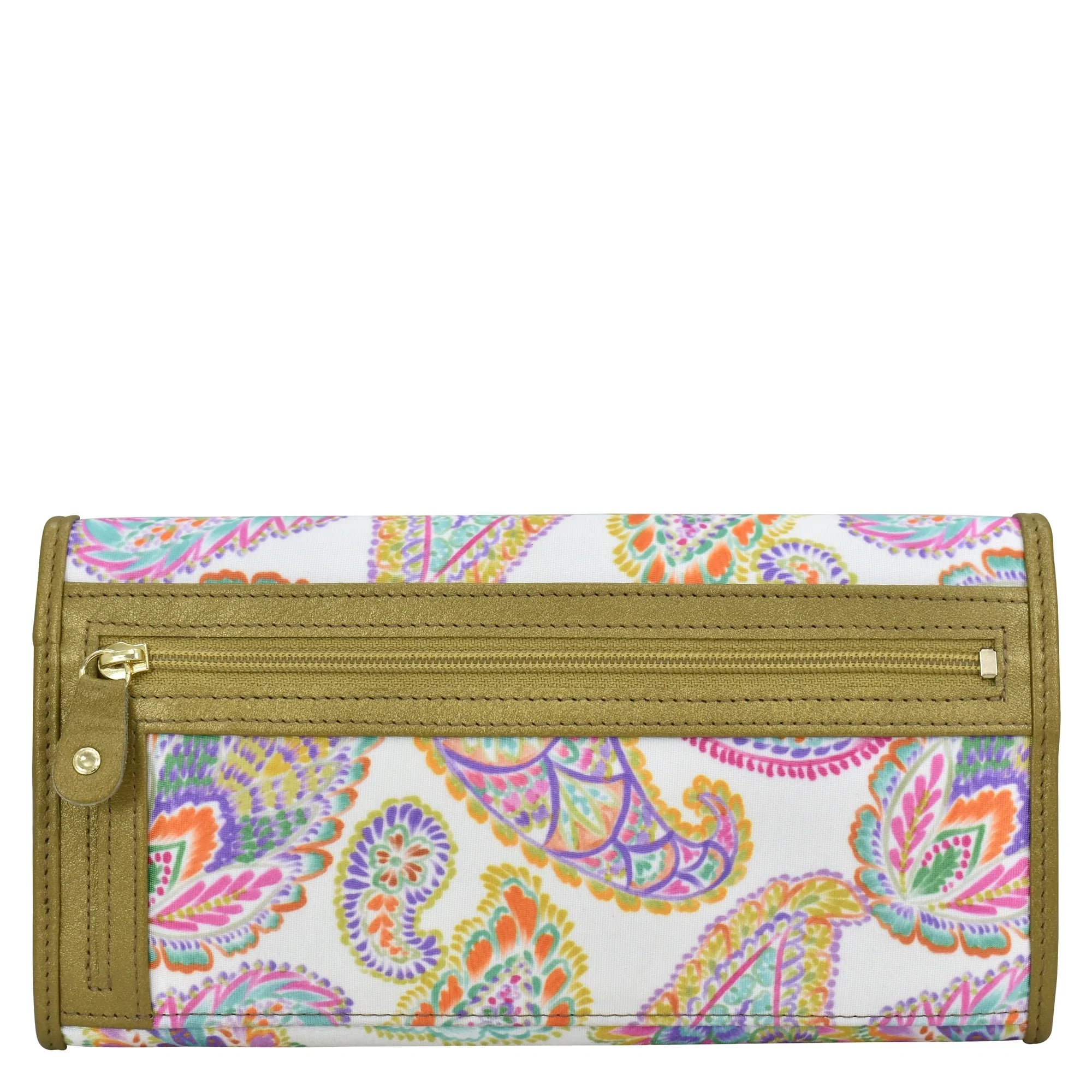 Boho Paisley Fabric with Leather Trim Three-Fold RFID Wallet - 13007