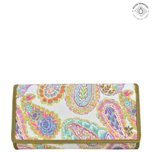 Load image into Gallery viewer, Boho Paisley Fabric with Leather Trim Three-Fold RFID Wallet - 13007
