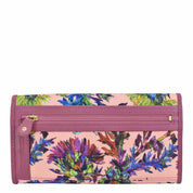 Dragonfly garden Fabric with Leather Trim Three-Fold RFID Wallet - 13007