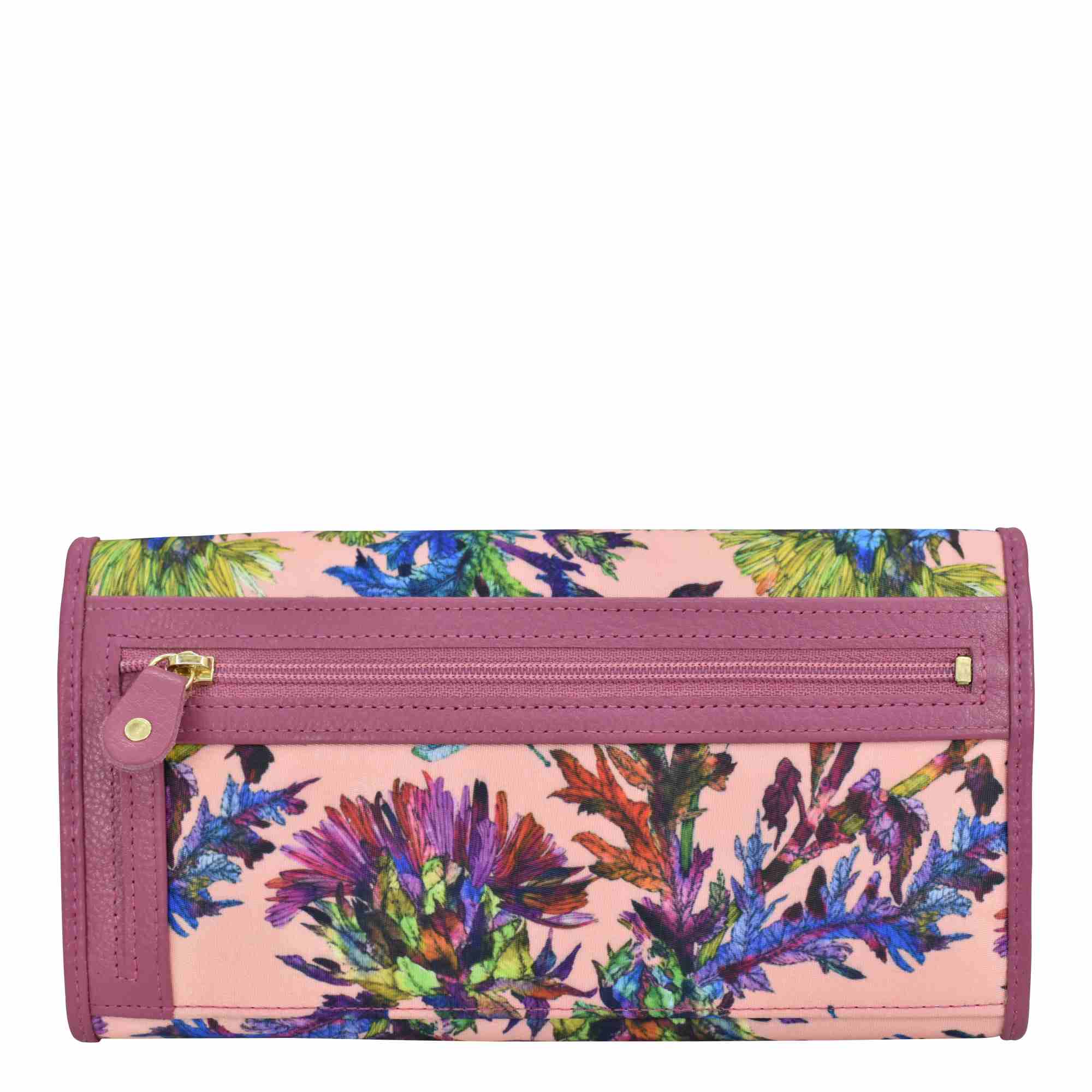 Dragonfly garden Fabric with Leather Trim Three-Fold RFID Wallet - 13007