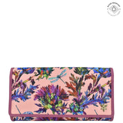 Dragonfly garden Fabric with Leather Trim Three-Fold RFID Wallet - 13007