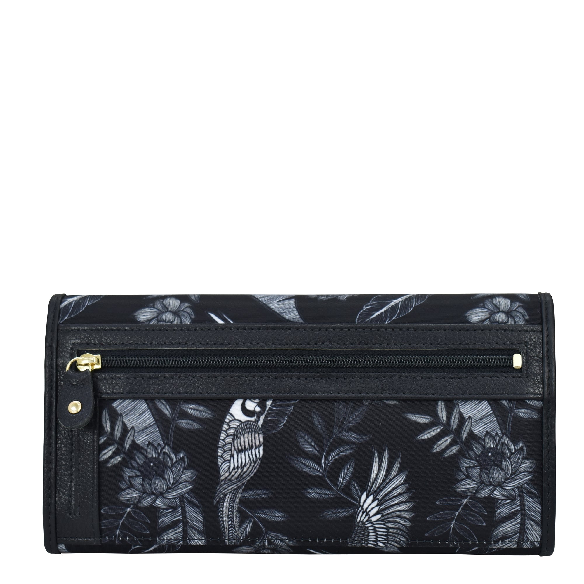 Jungle Macaws Fabric with Leather Trim Three-Fold RFID Wallet - 13007