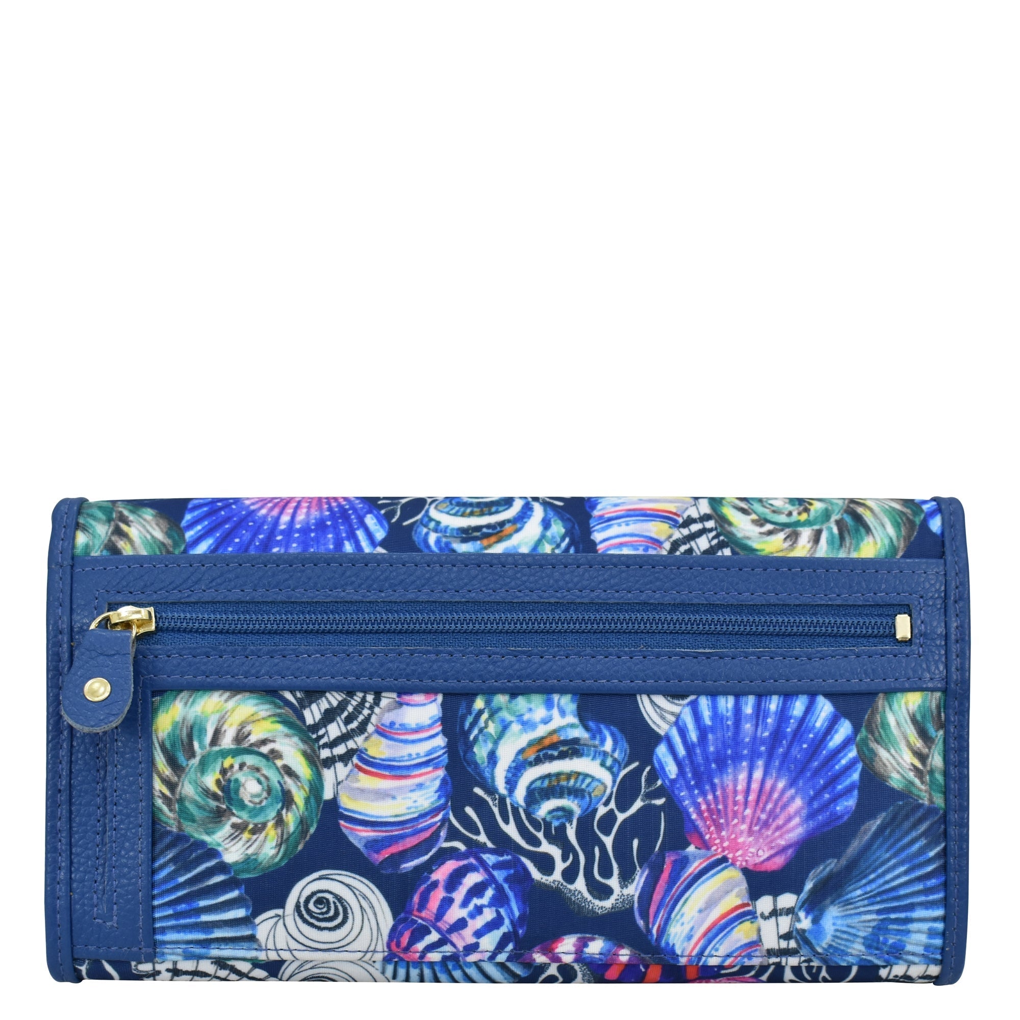 Sea Treasures Fabric with Leather Trim Three-Fold RFID Wallet - 13007