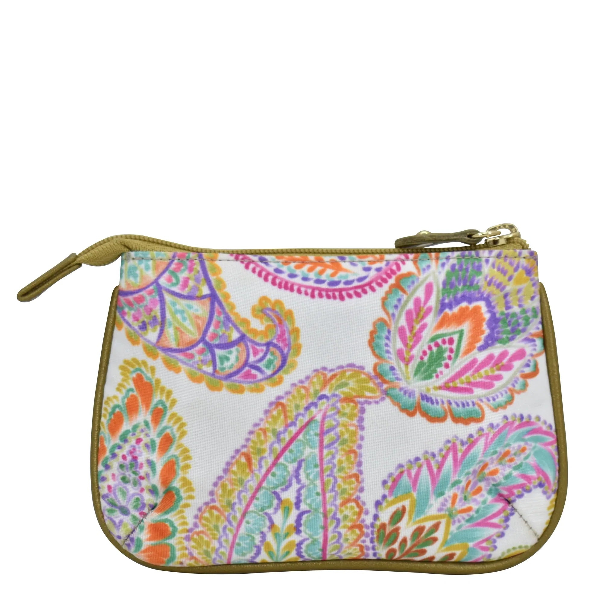 Boho Paisley Fabric with Leather Trim Zip Travel Pouch - 13008