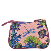 Dragonfly Garden Fabric with Leather Trim Zip Travel Pouch - 13008
