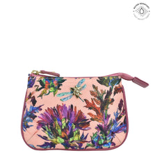 Load image into Gallery viewer, Dragonfly Garden Fabric with Leather Trim Zip Travel Pouch - 13008
