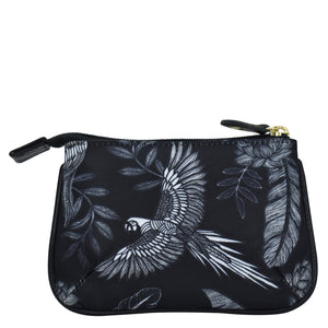 Jungle Macaws Fabric with Leather Trim Zip Travel Pouch - 13008