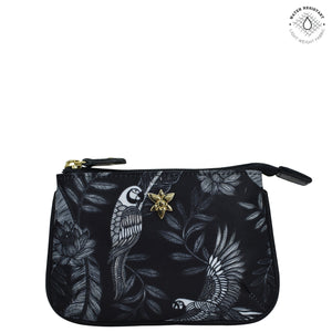 Jungle Macaws Fabric with Leather Trim Zip Travel Pouch - 13008