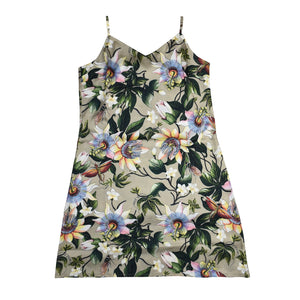 Floral print slip dress with thin straps on a white background, crafted from recycled polyester for a chic look from Anuschka's Slip Dress - 3346.