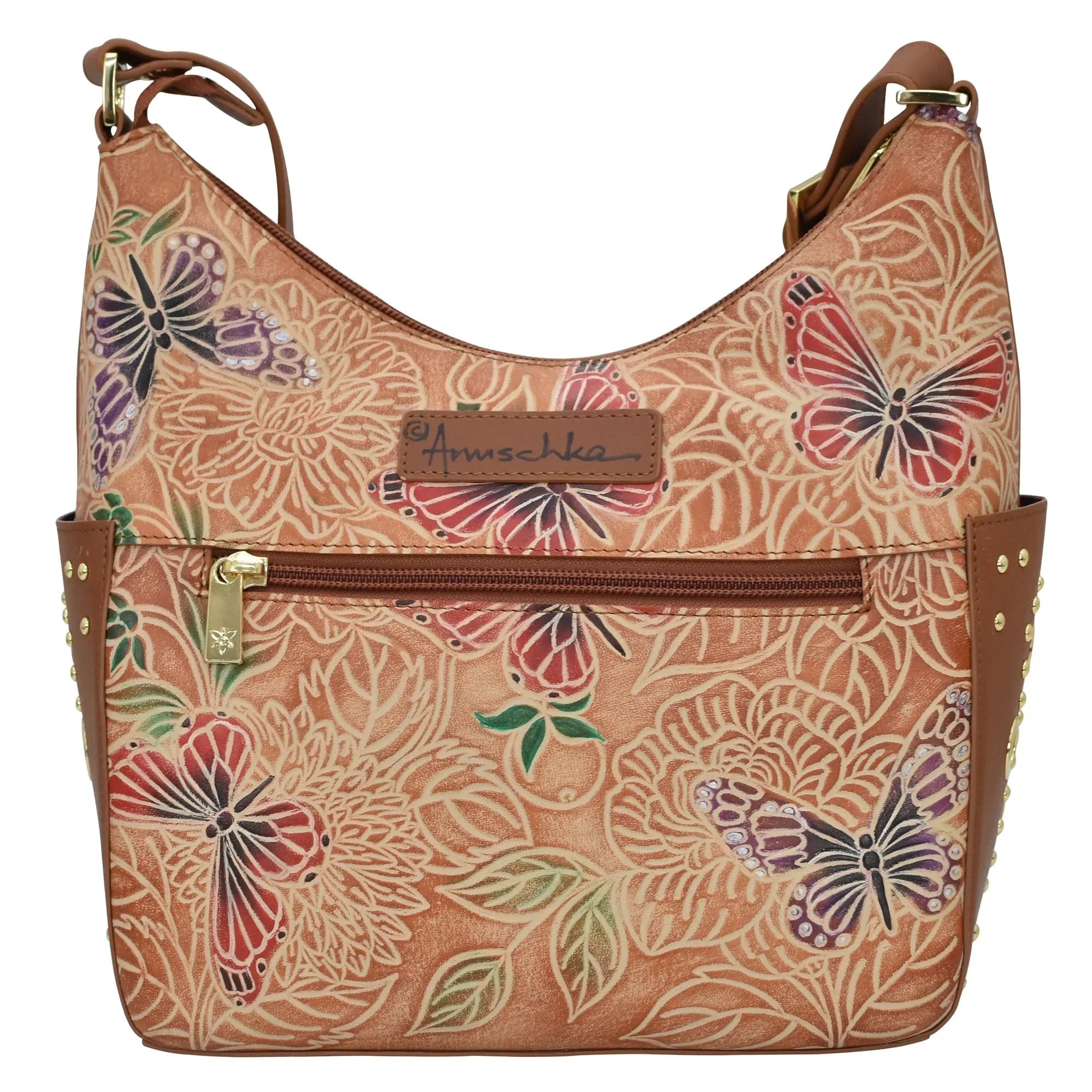 Tooled Butterfly Multi Classic Hobo With Studded Side Pockets - 433