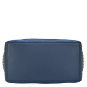 Anuschka Classic Hobo With Studded Side Pockets - 433 with blue leather wallet and gold stud detailing.